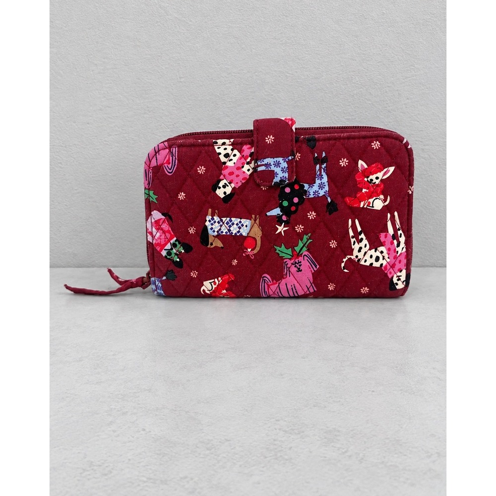 Vera Bradley Holiday Dogs Burgundy Quilted Wallet Width 8" Height 5"